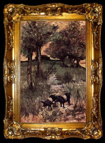 framed  Giovanni Fattori Zwei Schweine auf der Weide, ta009-2